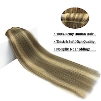 Doores Hair Extensions Clip In Human Hair Medium Brown Highlighted Golden Blonde 120G 7Pcs 18 Inch Remy Clip In Human Hair Exten