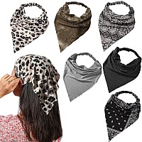 6 Pack Hair Scarf Headband For Women Elastic Hair Kerchief Boho Triangle Bandana Head Scarf With Clips Non Slip Leopard Print