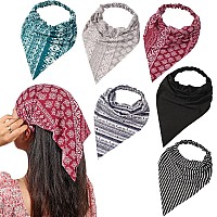 6 Pack Hair Scarf Headband For Women Elastic Hair Kerchief Boho Triangle Bandana Head Scarf With Clips Non Slip Headbands Scar