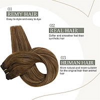 Fshine Balayage Hand Tied Weft Hair Extensions Real Human Hair 16 Inch Medium Brown To Caramel Blonde And Brown Weft Remy Human