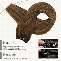 Fshine Balayage Hand Tied Weft Hair Extensions Real Human Hair 16 Inch Medium Brown To Caramel Blonde And Brown Weft Remy Human