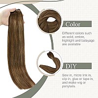 Fshine Balayage Hand Tied Weft Hair Extensions Real Human Hair 16 Inch Medium Brown To Caramel Blonde And Brown Weft Remy Human