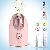 Newbealer Mini Aroma Face Steamer, 160ml Nano Ionic Hot Mist Facial Humidifier Atomizer, Home Sauna Spa Sprayer Moisturizing Cleansing Pores, 9 Pieces Acne Remover Kit Included, Pink-Gold