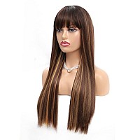 Highlight Blonde Wigs For Women Long Straight Wig With Bangs Natural Fashion Silky Soft Remy Hair Heat Resistant Fiber Synthetic