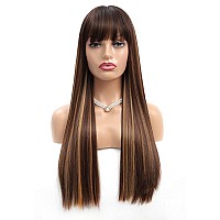 Highlight Blonde Wigs For Women Long Straight Wig With Bangs Natural Fashion Silky Soft Remy Hair Heat Resistant Fiber Synthetic