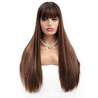 Highlight Blonde Wigs For Women Long Straight Wig With Bangs Natural Fashion Silky Soft Remy Hair Heat Resistant Fiber Synthetic