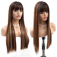 Highlight Blonde Wigs For Women Long Straight Wig With Bangs Natural Fashion Silky Soft Remy Hair Heat Resistant Fiber Synthetic