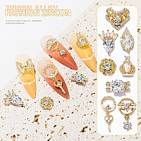 Hnuix Nail Charms And Gems Gold Copper Zircon Multiple Shapes 3D Dangle Metal Jewelry Rhinestones For Nails 24 Pieces