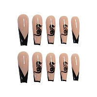 IMSOHOT Coffin Press on Nails Long French Nails Glossy Ballerina Black Fake Nails False Nails with Designs Dragon Pattern Acrylic Nails for Women and Girls