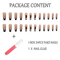 IMSOHOT Coffin Press on Nails Long French Nails Glossy Ballerina Black Fake Nails False Nails with Designs Dragon Pattern Acrylic Nails for Women and Girls