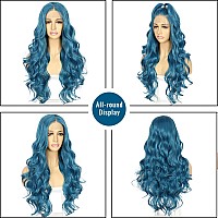 Sapphirewigs Blue Lace Front Wig Long Wavy Wigs For Women Free Part Preplucked Hailine Loose Body Wave Synthetic Wigs Steel Blu