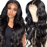 Larhali Hair 13x6 HD Transparent Lace Front Wigs Brazilian Body Wave Human Hair Wigs For Black Women 180% Density Pre Plucked with Baby Hair Natural Black(30, 13x6 Body Wave Wigs)