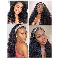 Headband Wig Curly Headband Wigs for Black Women Water Wave 180% Density Synthetic Short Wigs with Headbands Attached Natural Color,18 Inch