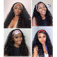 Headband Wig Curly Headband Wigs for Black Women Water Wave 180% Density Synthetic Short Wigs with Headbands Attached Natural Color,18 Inch