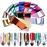 14 Sheets Gold Nail Foils Transfer Stickers Foil Nail Art Supply Holographic Effect Metallic Nail Art Foil Stickers Color Gold S