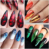 14 Sheets Gold Nail Foils Transfer Stickers Foil Nail Art Supply Holographic Effect Metallic Nail Art Foil Stickers Color Gold S