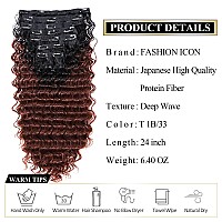 24 Inch Deep Wave Clip In Hair Extension Human Hair Feeling Double Weft Hairpiece Synthetic For Women Thick Ombre Hair Extension