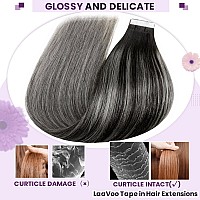 Laavoo Tape In Human Hair Extensions Ombre Tape In Extensions Human Hair Balayage Natural Black To Silver Grey Tape In Hair Exte