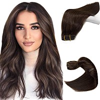 Sew In Weft Hair Extensions Human Hair Bundles Dark Brown Sew In Hair Extensions Real Human Hair For Women 80G 12Inch Remy Hum