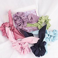 Jaciya Silk Scrunchies For Hair Girls Hair Accessories Hair Bows For Women Bunny Ears And Tail 6 Colorsrose Redpinkgreenpurp