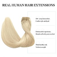 Doores Human Hair Extensions Platinum Blonde 12 Inch 70G Blonde Hair Extensions Wire Human Hair Extensions Natural Straight Ha