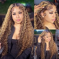 Pizazz Honey Blonde Lace Front Wigs Human Hair Pre Plucked 4/27 Ombre Highlight HD Lace Frontal Wigs with Baby Hair 180 Density 13x4 Deep Wave Frontal Wig 22 Inch