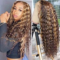 Pizazz Ombre Highlight Lace Front Wigs Human Hair with Baby Hair 180 Density Deep Wave Human Hair Wigs 13x4 HD Transparent Lace Frontal Wigs For Black Women Human Hair 20 Inch