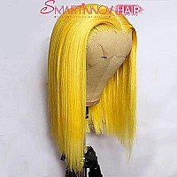 Yellow Bob Wigs Human Hair 10Inches Silky Straight Glueless 13X4 Lace Front Bleached Knots Pre Plucked With Baby Hair Yellow Hd