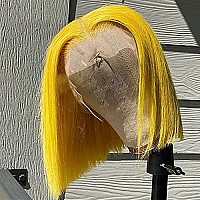 Yellow Bob Wigs Human Hair 10Inches Silky Straight Glueless 13X4 Lace Front Bleached Knots Pre Plucked With Baby Hair Yellow Hd