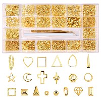 Nibiru Gold Metal Nail Art Studs Kit 4000Pcs 3D Metal Nail Art Jewelry Decoration Star Moon Feather Shell Multi Shapes Nail De