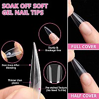 Inenk Long Stiletto Gel X Nail Tips Extension 240Pcs Clear Soft Gel Full Cover Nail Tips M Square Press On False Nail Tips For