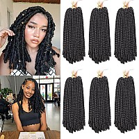 Xtrend 16 Inch 6 Packs Spring Twist Crochet Braids Hair For Butterfly Faux Locks Short Crochet Hair Synthetic Braiding Hair Extensions For Woman Fashion Fluffy Twist Hair (1B#)