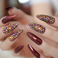 Coolnail Crystal Diamond Gems Decoration Press On False Nail Glossy Uv Full Cover Oval Fake Fingernail Salon Manicure Daily Wear