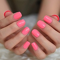 Coolnail Short Pink Fake Nails Faux Ongles Uv False Nails Full Cover Short Glossy Press On False Nail Art Tip Daily Wear Faux On