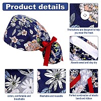 8 Pieces Scrub Caps With Buttons Bouffant Hats With Sweatband Adjustable Ponytail Holder For Women (Classic Pattern)