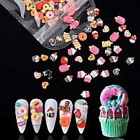 Weilusi 100Pcs Resin Kawaii Nail Charms Flat Back Fake Candy Slime Charms 3D Mixed Assorted Sweets Cake Mini Charms Rhinestones