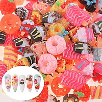 Weilusi 100Pcs Resin Kawaii Nail Charms Flat Back Fake Candy Slime Charms 3D Mixed Assorted Sweets Cake Mini Charms Rhinestones