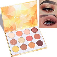 Yeweian Glitter Matte Orange Yellow Eyeshadow Palette 12 Colors Shimmer High Pigmented Eyeshadow Makeup Palette Lasting Waterpr