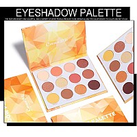 Yeweian Glitter Matte Orange Yellow Eyeshadow Palette 12 Colors Shimmer High Pigmented Eyeshadow Makeup Palette Lasting Waterpr