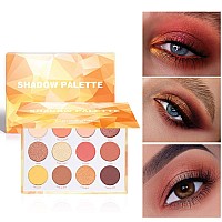 Yeweian Glitter Matte Orange Yellow Eyeshadow Palette 12 Colors Shimmer High Pigmented Eyeshadow Makeup Palette Lasting Waterpr