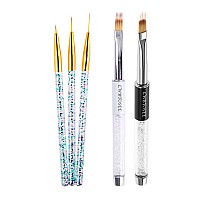 Lwbtosee 5Pcs Nail Ombre Brush Nail Art Painting Pen Brush Uv Gel Polish Gradient Color Rhinestone Crystal Acrylic Liner Brush P