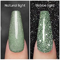 Rarjsm Glitter Gel Nail Polish Light Green Flash Gel Polish Sparkle Shiny Gel Nail Art Varnish Manicure Refletive Diamond Nail G