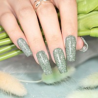 Rarjsm Glitter Gel Nail Polish Light Green Flash Gel Polish Sparkle Shiny Gel Nail Art Varnish Manicure Refletive Diamond Nail G