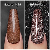 Rarjsm Reflective Glitter Gel Polishflash Dimond Caramel Brown Gel Nail Polish Winter Colors Sparkly Shiny Gel Nail Art Uv Led