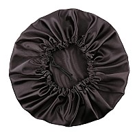 Elihair Silky Night Sleeping Cap Satin Bonnet For Curly Hair Adjustable Hair Bonnet Reversible Double Layer Xlarge Jet Black