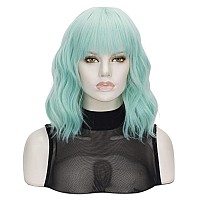 QACCF Mint Bob Wig Short Wavy Shoulder Length Women Full Bang Heat Resistant Wig (Mint)