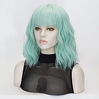 QACCF Mint Bob Wig Short Wavy Shoulder Length Women Full Bang Heat Resistant Wig (Mint)