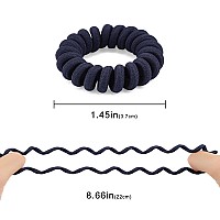 Spiral Hair Ties (Cloth Navy,12 Pcs), Coil Hair Ties for Thick Hair, Ponytail Holder Hair Ties for Women , No Crease Hair Ties, Phone Cord Hair Ties for all Hair Types with Plastic Spiral