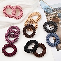 Spiral Hair Ties (Cloth Navy,12 Pcs), Coil Hair Ties for Thick Hair, Ponytail Holder Hair Ties for Women , No Crease Hair Ties, Phone Cord Hair Ties for all Hair Types with Plastic Spiral