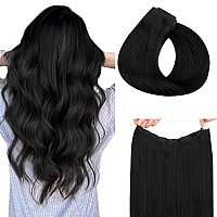 Hotbanana Wire Hair Extensions 12 Inch 70G Jet Black Fish Line Hair Extensions Real Human Hair Straight Invisible Wire Hair Ext